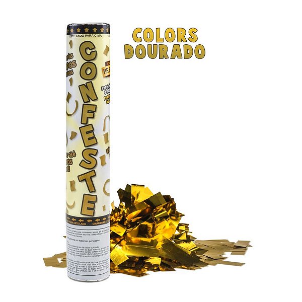 Lança Confete Confeste Laminado Colors Dourada - 30 cm - Mundo Bizarro​