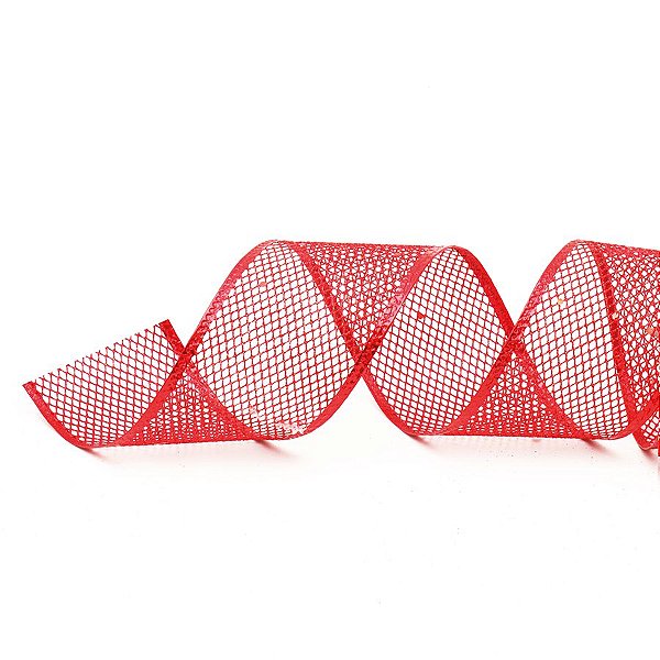 Fita Aramada Tela Vermelha 6,3cm x 9,14m - 01 unidade - Cromus Natal - Rizzo Embalagens