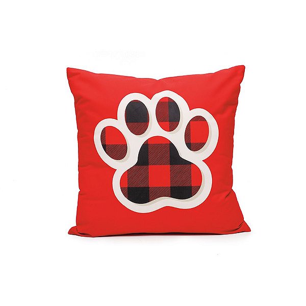 Almofada com Patinha Pet Xadrez Vermelho e Preto 45cm - 01 unidade - Cromus Natal - Rizzo Embalagens