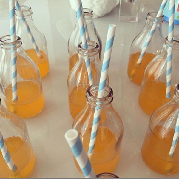 Canudo Biodegradável Listrado Branco e Azul Bebe - 20 unidades - Rizzo
