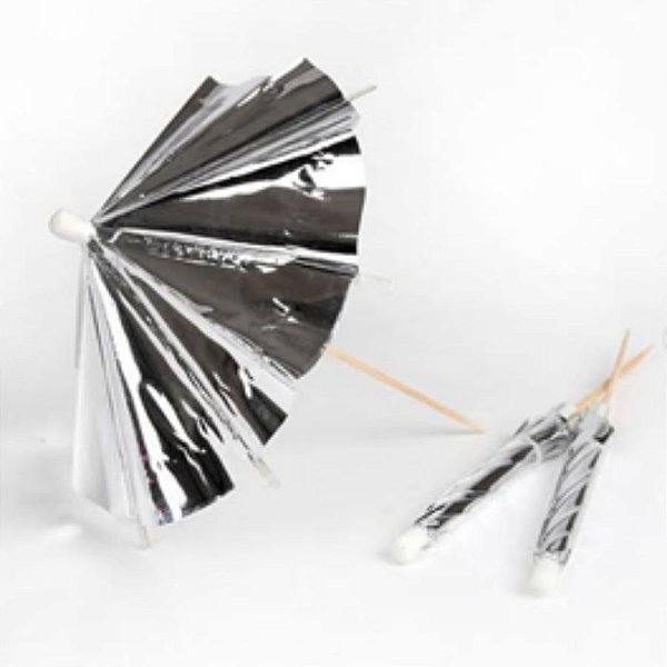 Palito para decoração Guarda Chuva Prateado - 12 unidades - 10 cm - Rizzo