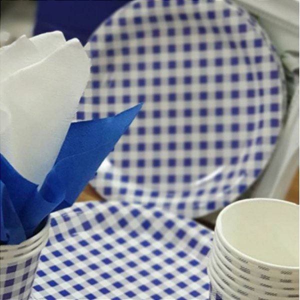 Prato Papel Biodegradável Festa Junina Azul - 10 unidades - 18 cm - Rizzo