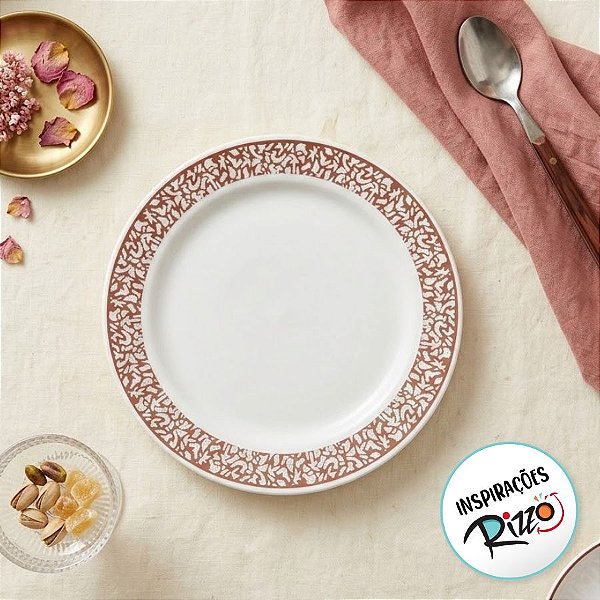 Prato Sobremesa Vazado Borda Rose - 6 unidades - Rizzo