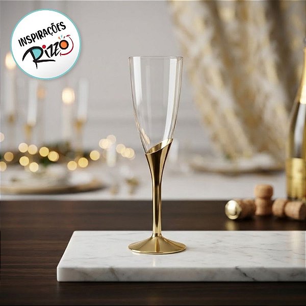 Taça para Champagne Base Dourada - 6 unidades - 135 ml - Rizzo