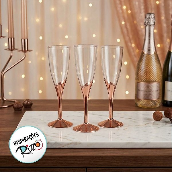 Taça para Champagne Base Rose Gold - 6 unidades - 135 ml - Rizzo
