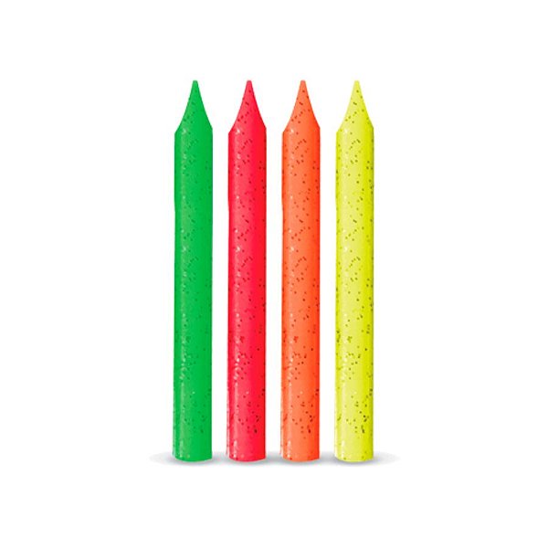Vela Palito Neon Glitter - 12 unidades - Rizzo