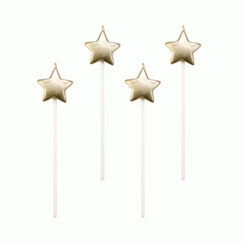 Velas estrelas dourada- 4 un -  14 cm - Silver Festas