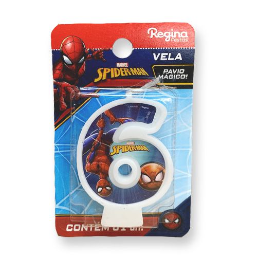 Vela Festa Spider Man Número 6 - 01 unidade - Regina - Rizzo Festas