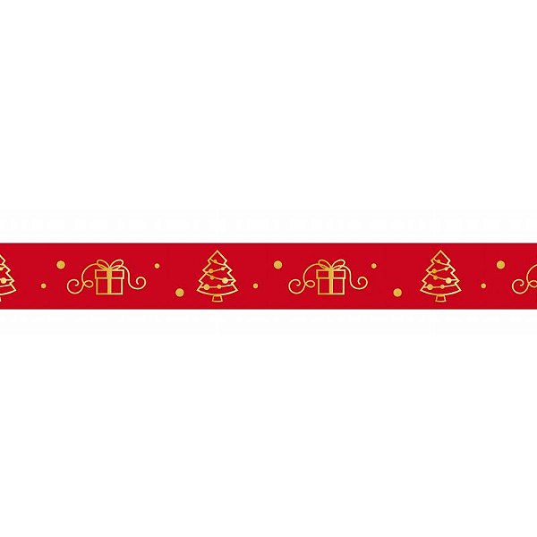 Fita de Natal em Cetim Vermelha Árvore e Presentes  ECF003H 364- 15mm x 10m - Progresso