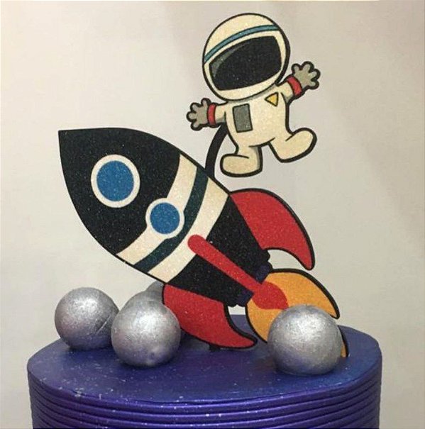 Topo de Bolo Astronauta Glitter Sonho Fino Rizzo Confeitaria