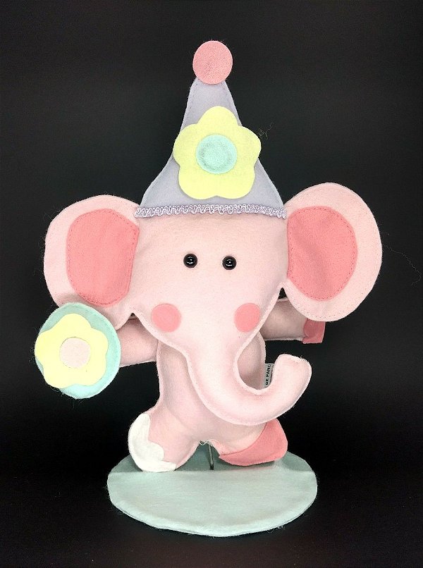 Elefante Circo Rosa em Feltro - 01 Unidade - Pé de Pano - Rizzo Festas
