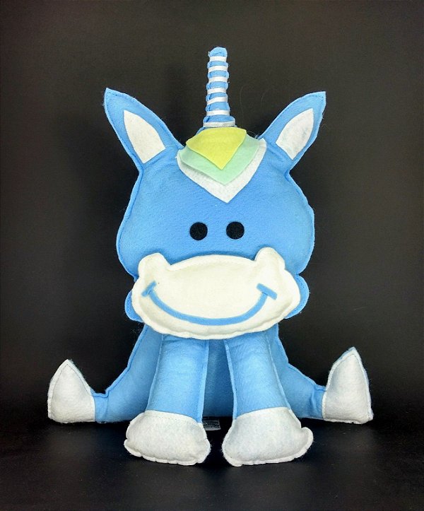 Unicornio Baby Medio Azul em Feltro - 01 Unidade - Pé de Pano - Rizzo Festas