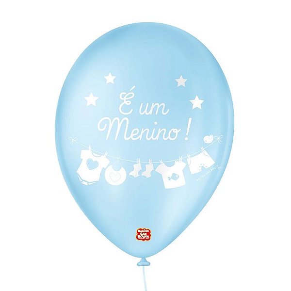 Balão de Festa Decorado Chá de Bebê - Perolado Azul e Branco 9" 23cm - 25 Unidades - São Roque - Rizzo Balões