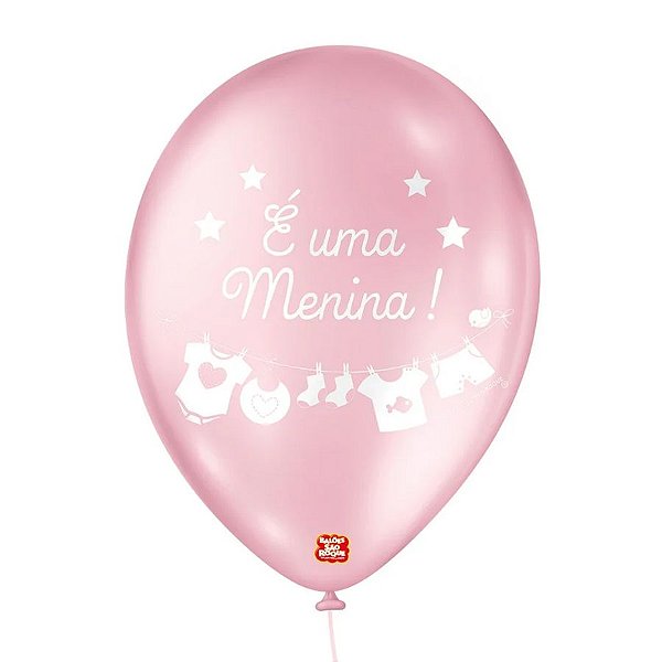 Balão de Festa Decorado Chá de Bebê - Perolado Rosa e Branco 9" 23cm - 25 Unidades - São Roque - Rizzo Balões