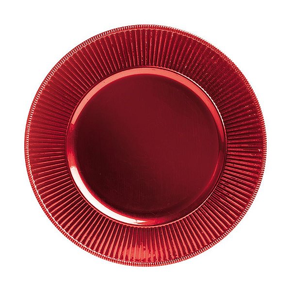 Sousplat com Borda Listrada Vermelho 33cm - 01 unidade - Cromus - Rizzo Embalagens