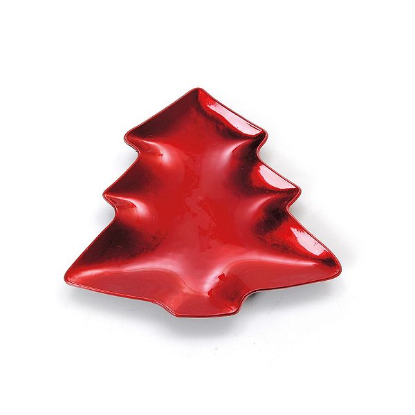 Sousplat Pinheiro Vermelho M 26cm - 01 unidade - Cromus Natal - Rizzo Embalagens