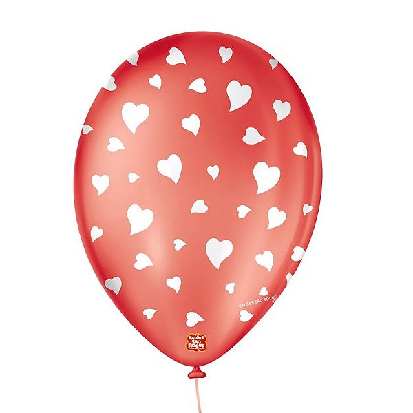 Balão de Festa Decorado Coração - Vermelho 9" 23cm - 25 Unidades - São Roque - Rizzo Balões