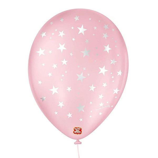 Balão de Festa Decorado Estrela - Rosa Baby 9" 23cm - 25 Unidades - São Roque - Rizzo Balões