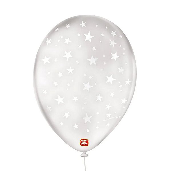 Balão de Festa Decorado Estrela - Transparente 9" 23cm - 25 Unidades - São Roque - Rizzo Balões