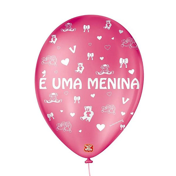 Balão de Festa Decorado É uma Menina - Rosa Pink e Branco 9" 23cm - 25 Unidades - São Roque - Rizzo Balões