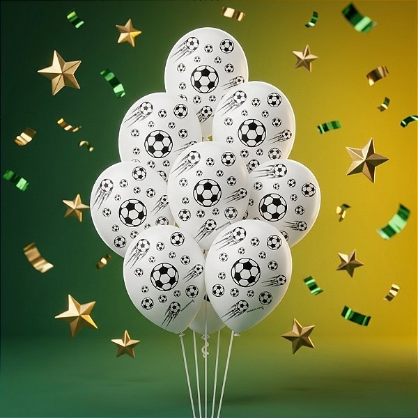 Balão de Festa Decorado Futebol - Branco e Preto 9" 23cm - 25 Unidades - Balões São Roque