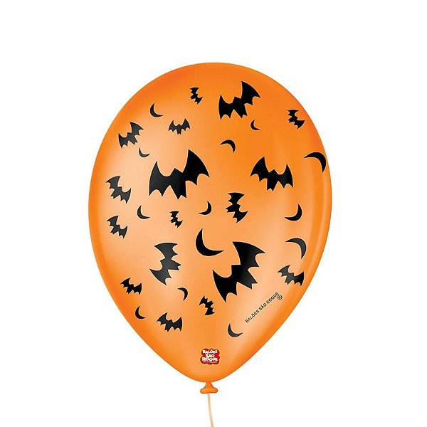 Balão de Festa Decorado Morcego - Laranja e Preto 9" 23cm - 25 Unidades - São Roque - Rizzo Embalagens