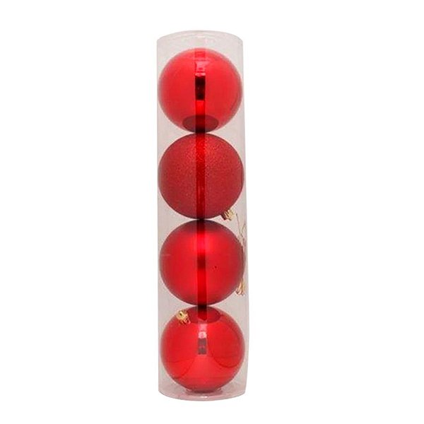 Kit Bolas Vermelhas 12cm - 04 unidades - Cromus Natal - Rizzo Embalagens