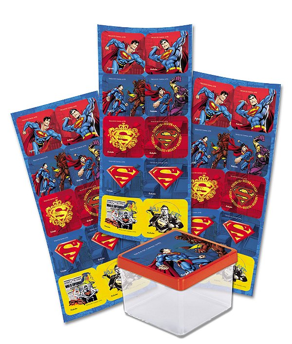 Adesivo Quadrado para Lembrancinha Festa Superman - 30 unidades - Festcolor - Rizzo Festas