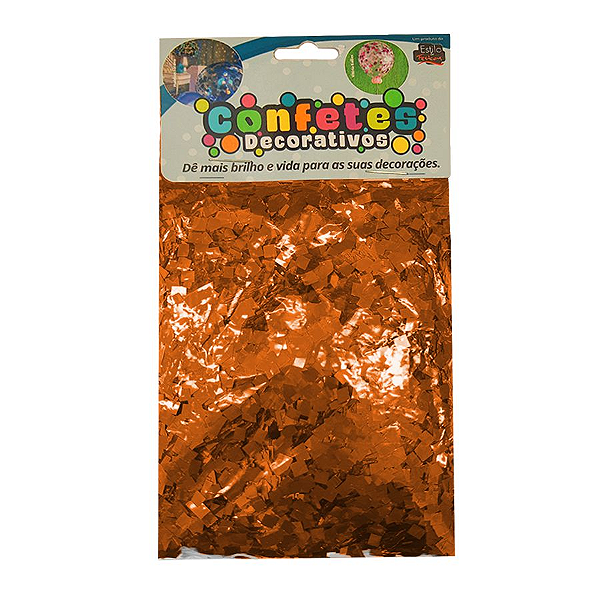 Confete Mini Picadinho Metalizado 25g - Laranja Dupla Face - Rizzo Embalagens