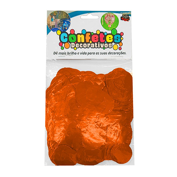 Confete Redondo Metalizado 25g - Laranja Dupla Face - Rizzo Embalagens