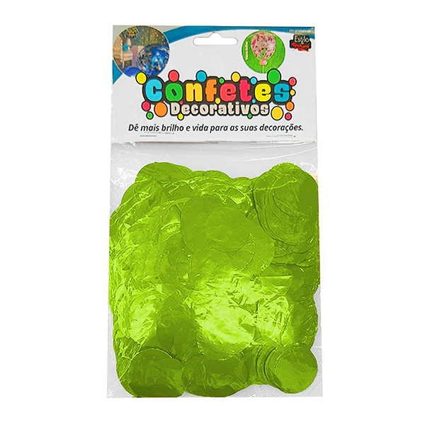 Confete Redondo Metalizado 25g - Verde Lima Dupla Face - Rizzo Embalagens