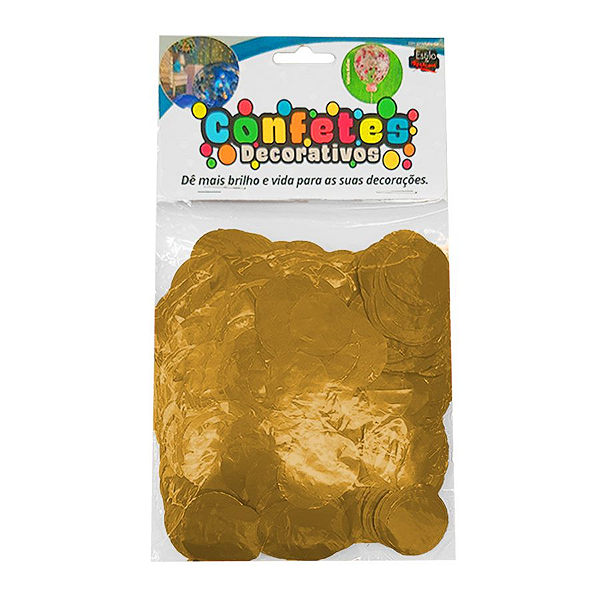 Confete Redondo Metalizado 25g - Dourado Dupla Face - Rizzo Embalagens