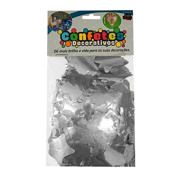 Confete Estrela Metalizado 25g - Prata Dupla Face - Rizzo Embalagens