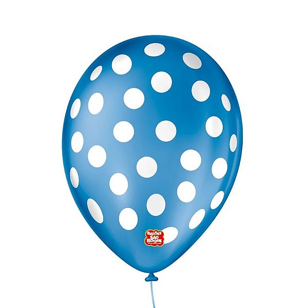 Balão de Festa Decorado Poá Bolinha - Azul Cobalto e Branco 9" 23cm - 25 Unidades - São Roque - Rizzo Balões