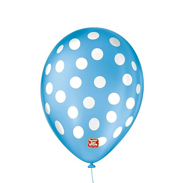 Balão de Festa Decorado Poá Bolinha - Azul Turquesa e Branco 9" 23cm - 25 Unidades - São Roque - Rizzo Balões