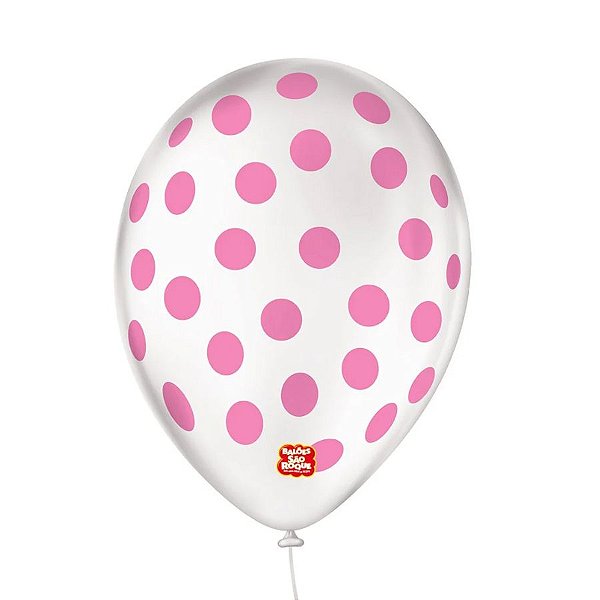 Balão de Festa Decorado Poá Bolinha - Branco e Rosa 9" 23cm - 25 Unidades - São Roque - Rizzo Balões