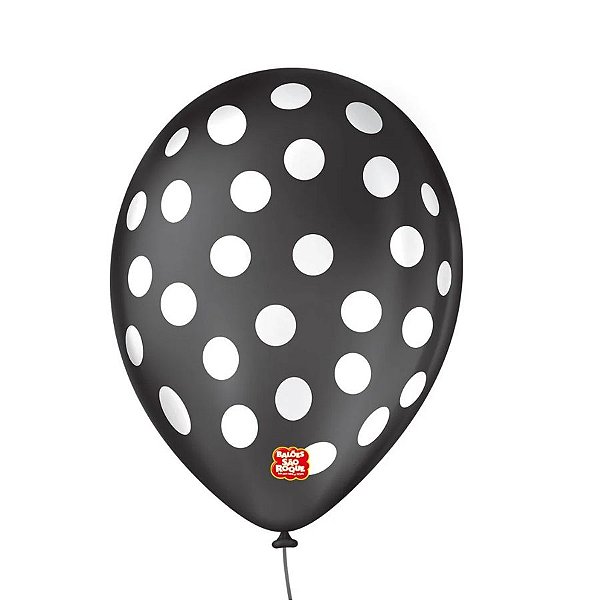 Balão de Festa Decorado Poá Bolinha - Preto e Branco 9" 23cm - 25 Unidades - São Roque - Rizzo Balões