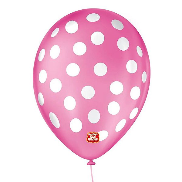 Balão de Festa Decorado Poá Bolinha - Rosa Pink e Branco 9" 23cm - 25 Unidades - São Roque - Rizzo Balões