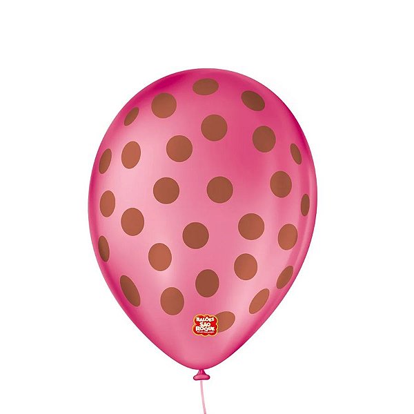 Balão de Festa Decorado Poá Bolinha - Rosa Pink e Marrom 9" 23cm - 25 Unidades - São Roque - Rizzo Balões