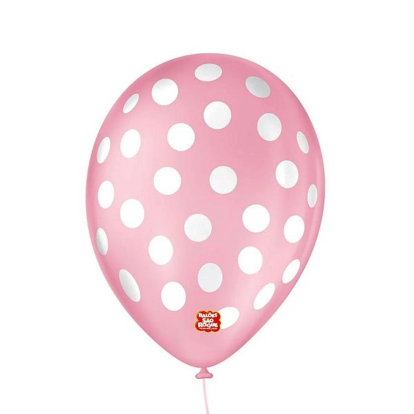 Balão de Festa Decorado Poá Bolinha - Rosa Tutti Frutti e Branco 9" 23cm - 25 Unidades - São Roque - Rizzo Balões