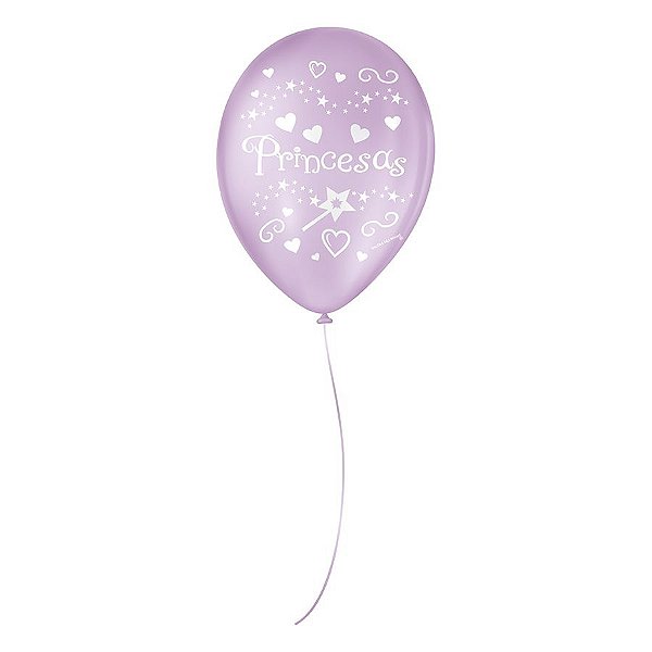 Balão de Festa Decorado Princesas - Lilás e Branco 9" 23cm - 25 Unidades - São Roque - Rizzo Balões