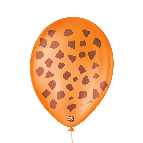 Balão de Festa Decorado Safari Girafa - Laranja e Marrom 9" 23cm - 25 Unidades - São Roque - Rizzo Balões