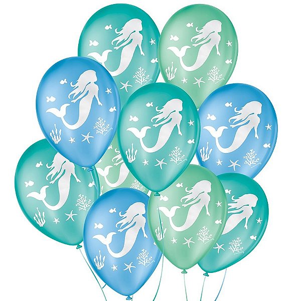 Balão de Festa Decorado Sereia - Sortido 9" 23cm - 25 Unidades - São Roque - Rizzo Balões