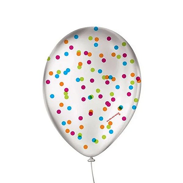Balão de Festa Decorado Estampa Confetti - Transparente e Colorido - São Roque - Rizzo Balões
