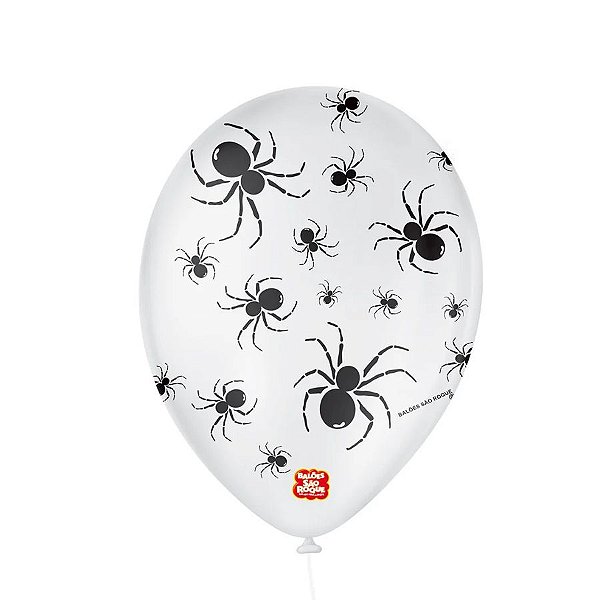 Balão de Festa Decorado Halloween Aranha - Branco Polar e Preto Ébano - Balões São Roque - Rizzo