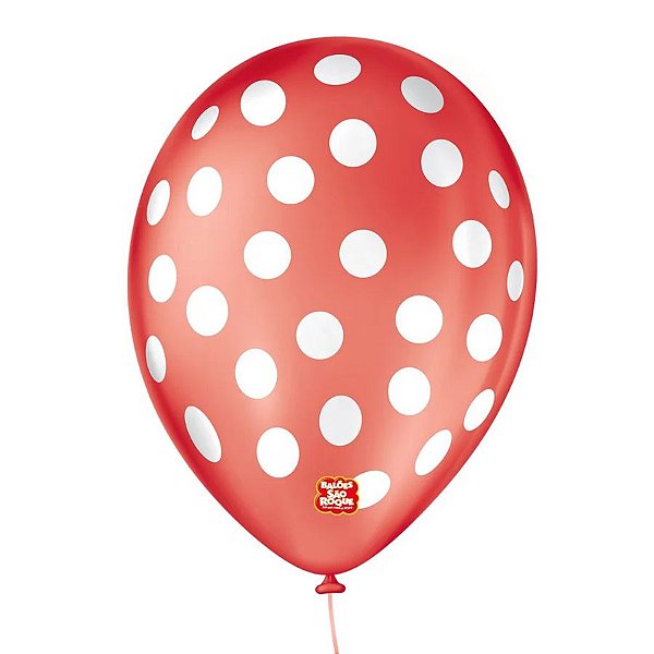 Balão de Festa Decorado Poá Bolinha - Vermelho e Branco - São Roque - Rizzo Balões