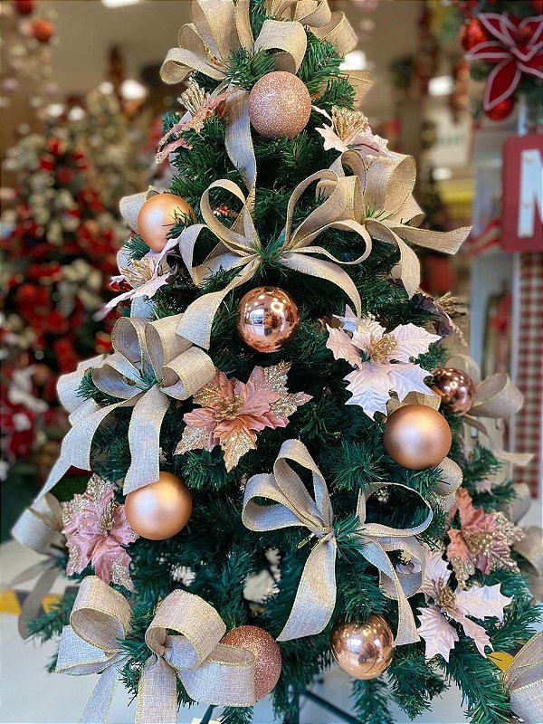 Kit Decoração Rosê Gold para Árvore de Natal 150cm - 01 unidade - Cromus Natal - Rizzo Embalagens