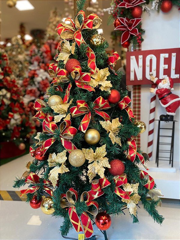 Kit Decoração Vermelho com Dourado para Árvore de Natal 150cm - 01 unidade - Cromus Natal - Rizzo Embalagens