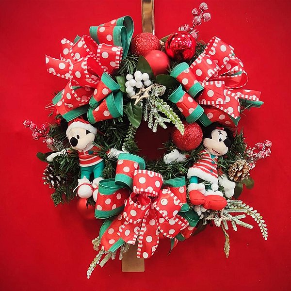 Guirlanda Decorada 40cm Mickey e Minnie - 01 unidade - Cromus Natal - Rizzo Embalagens