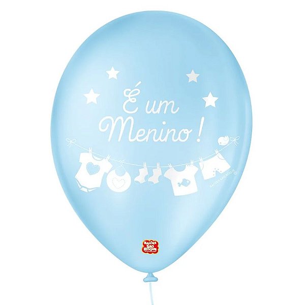 Balão de Festa Decorado É um Menino - Azul Baby e Branco 5" - 15 Unidades - São Roque - Rizzo Balões
